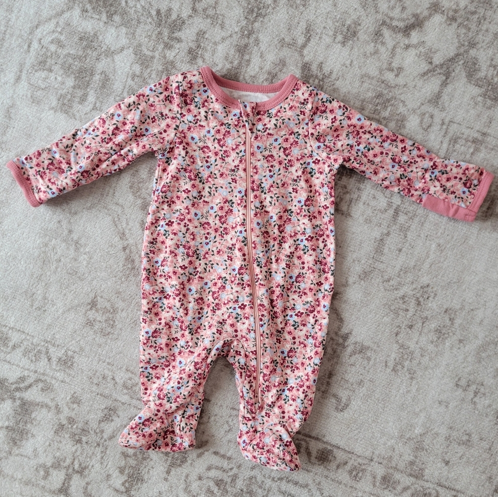 Wonder Nation Newborn Baby Girl Floral Footed Pajamas Zip Sleeper